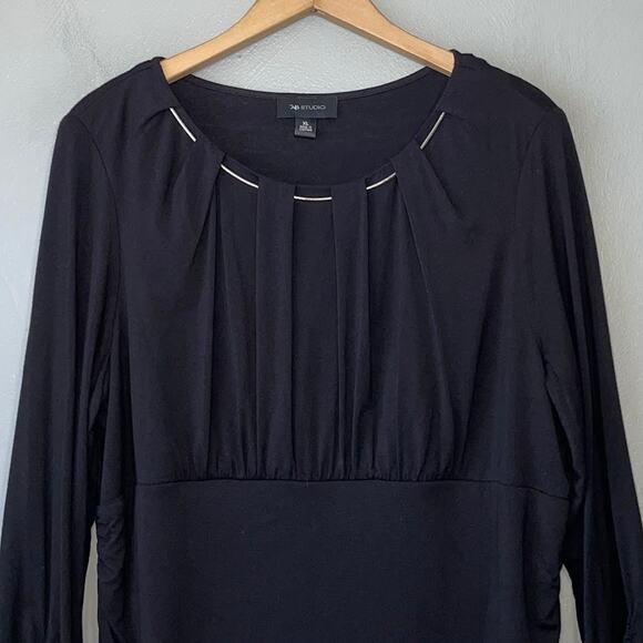 AB Studio Ruched Black Top Size XL Office Siren Blouson Stretch Knit Preppy Y2K - Picture 2 of 11